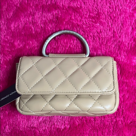 French Connection Beige Quilted Clutch with Silver Handle - Picture 2 of 7